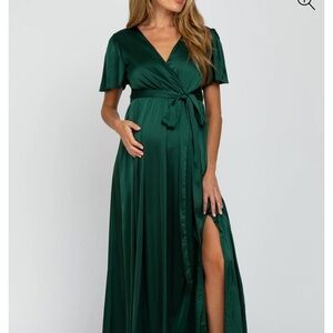 Pinkblush Deep Green Wrap Maternity Maxi Dress
